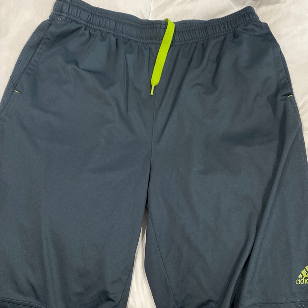 Adidas Men's Gray Shorts with Neon Green Accents